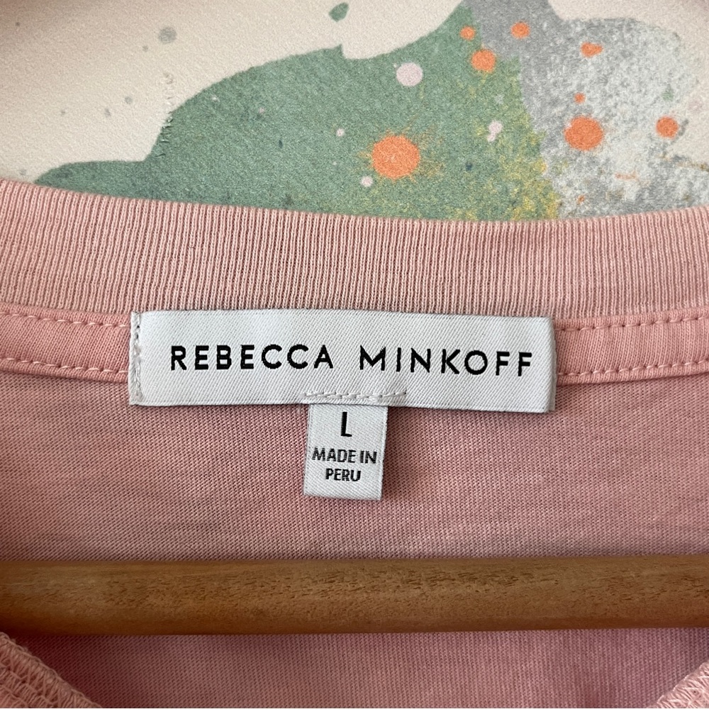 Rebecca Minkoff T-Shirt Size Large Pink Love Pocket Cropped Cotton Crew Neck - Picture 5 of 9